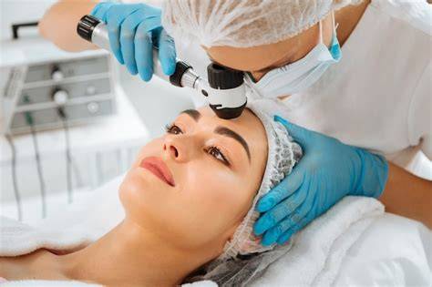 Dermatoloog onderzoekt huidafwijking
