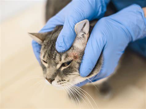 Kat met schurft op kop en oren